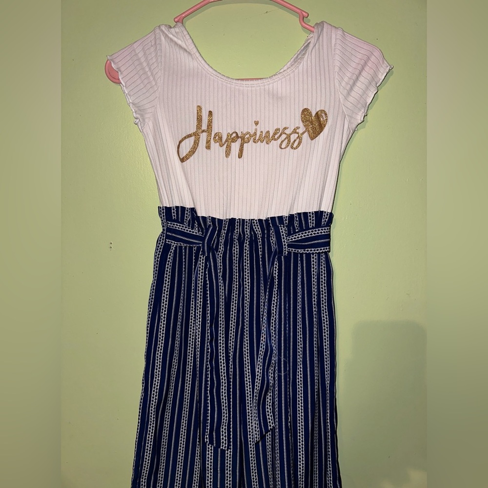 Navy blue and white girls jumpsuit